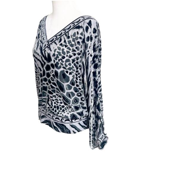 Hale Bob Burnout Velvet Tunic Dolman Sleeve Black Size Small V-Neck Animal Print - Picture 9 of 15